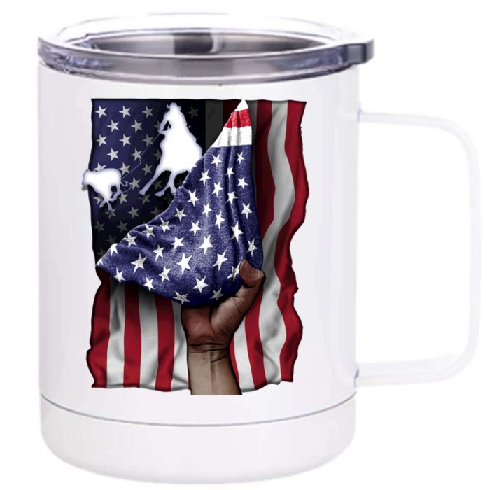 Day Of Independence Us Flag Calf Roper Funny Gift Front & Back 12oz Stainless Steel Tumbler Cup