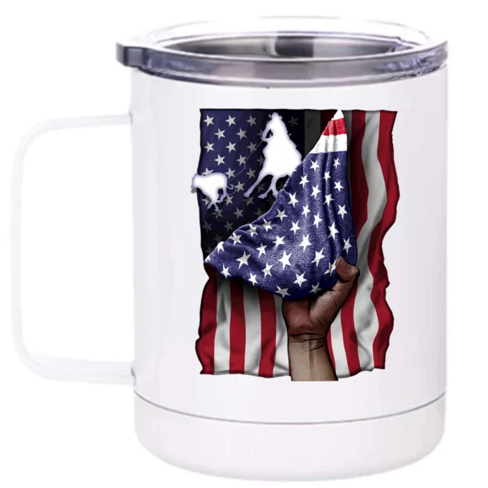 Day Of Independence Us Flag Calf Roper Funny Gift Front & Back 12oz Stainless Steel Tumbler Cup