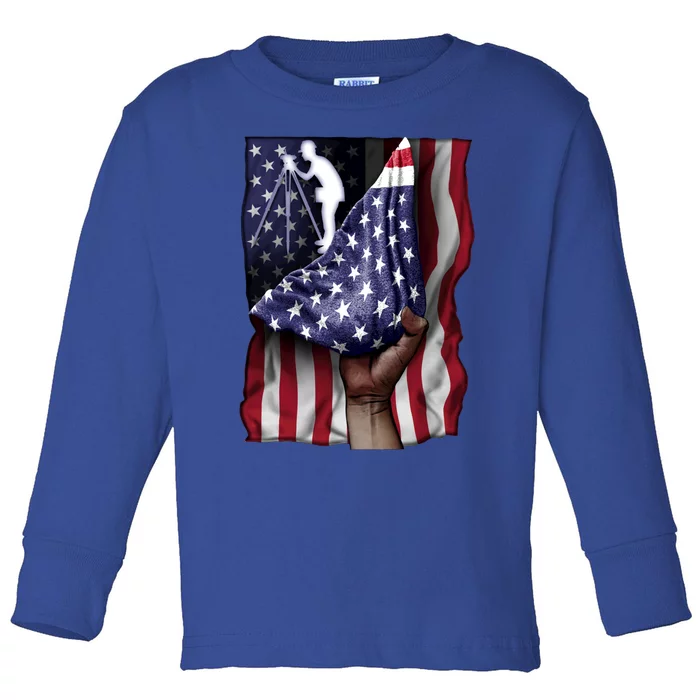 Day Of Independence Us Flag Engineering Surveyor Gift Toddler Long Sleeve Shirt