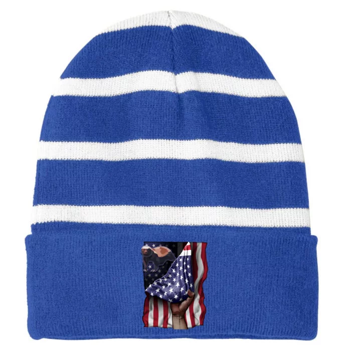 Day Of Independence Us Flag Honey Badger Gift Striped Beanie with Solid Band