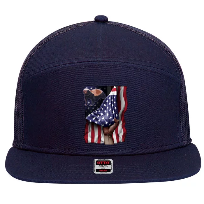 Day Of Independence Us Flag Honey Badger Gift 7 Panel Mesh Trucker Snapback Hat