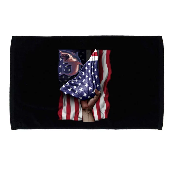 Day Of Independence Us Flag Great White Shark Gift Microfiber Hand Towel