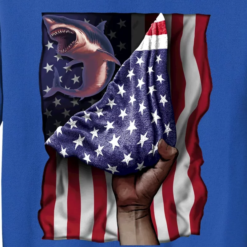 Day Of Independence Us Flag Great White Shark Gift Sweatshirt