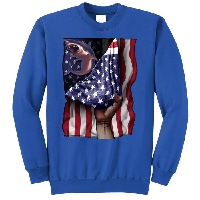 Day Of Independence Us Flag Great White Shark Gift Sweatshirt