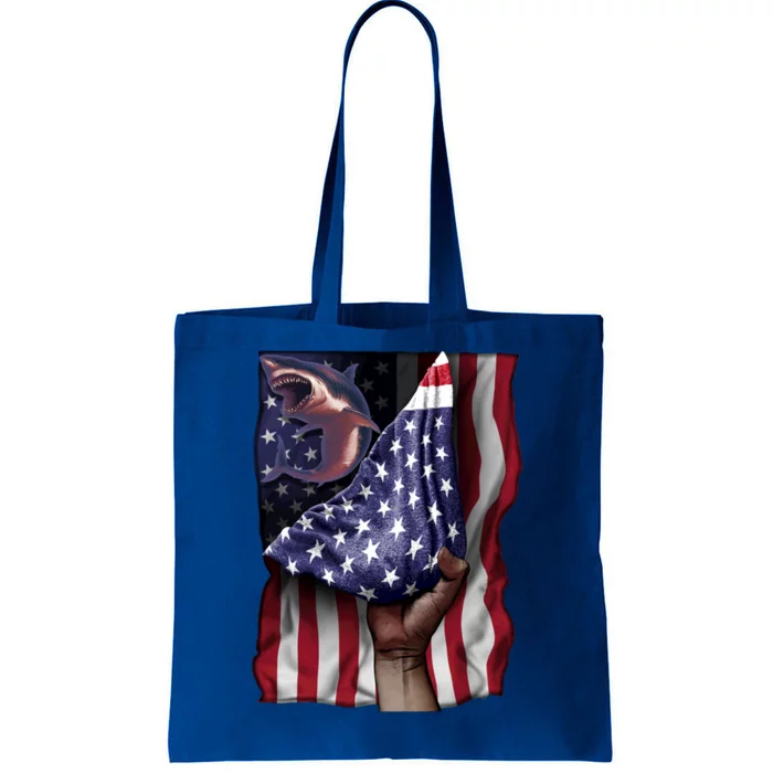 Day Of Independence Us Flag Great White Shark Gift Tote Bag