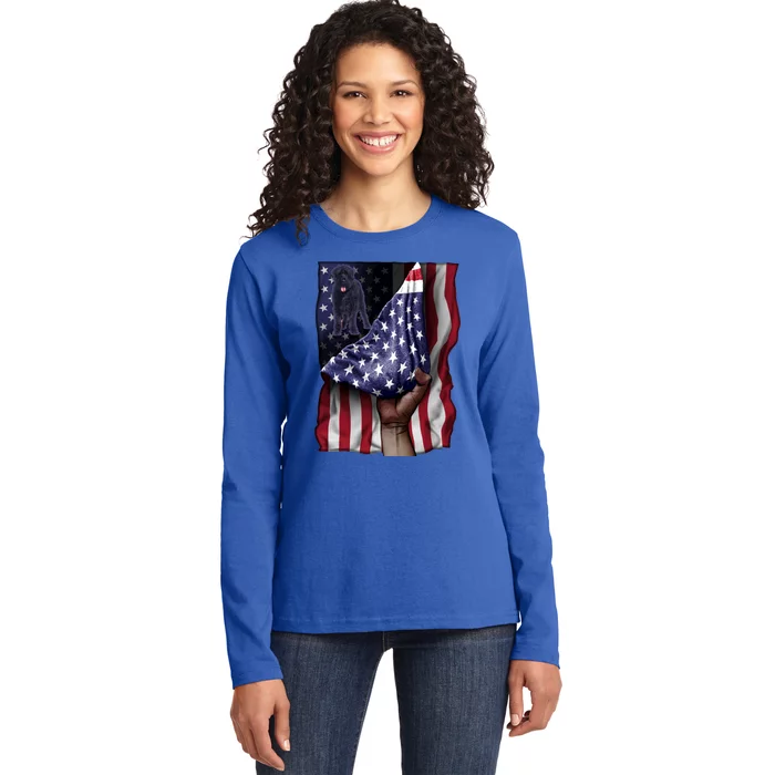 Day Of Independence Us Flag Bouvier Des Flandres Gift Ladies Long Sleeve Shirt