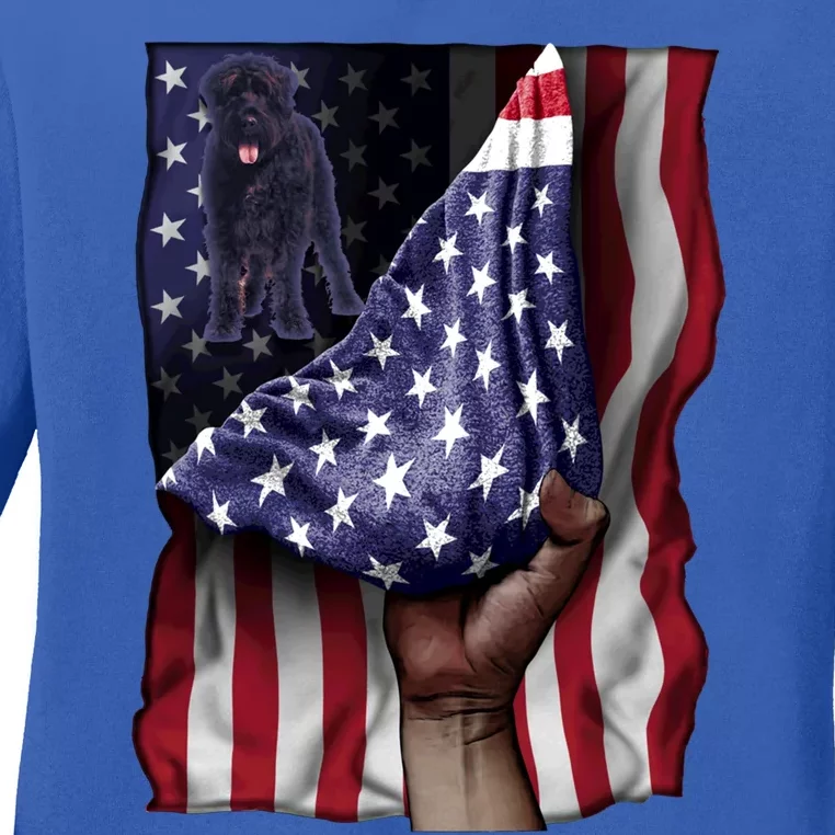 Day Of Independence Us Flag Bouvier Des Flandres Gift Ladies Long Sleeve Shirt