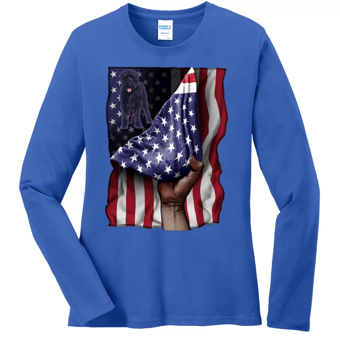 Day Of Independence Us Flag Bouvier Des Flandres Gift Ladies Long Sleeve Shirt