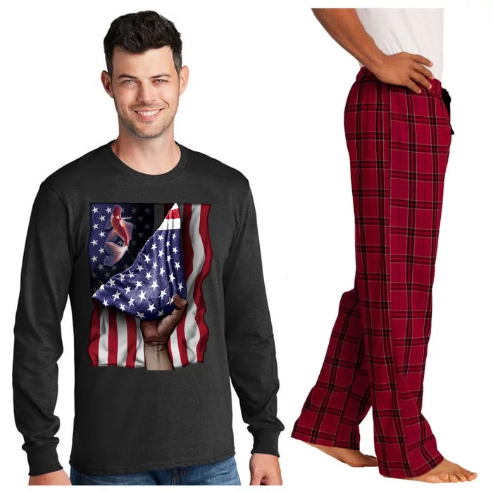 Day Of Independence Us Flag Koi Fish Gift Long Sleeve Pajama Set