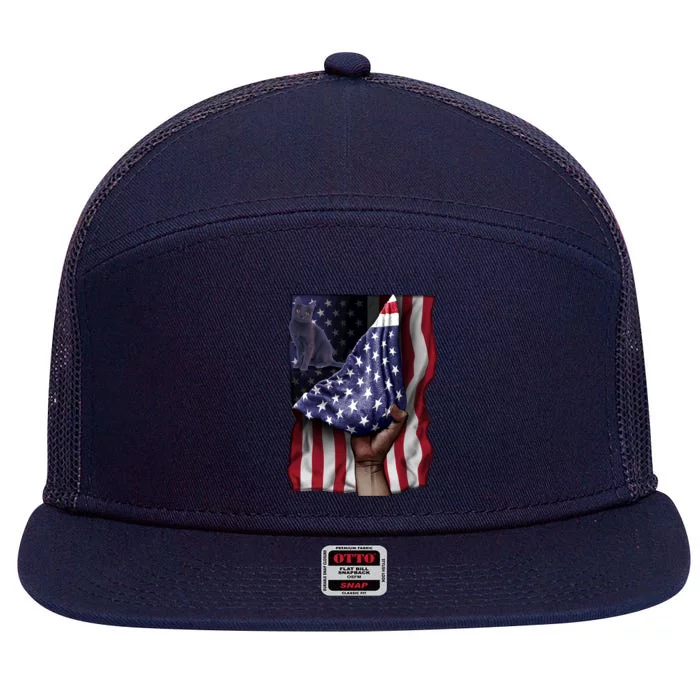 Day Of Independence Us Flag Korat Cat Gift 7 Panel Mesh Trucker Snapback Hat