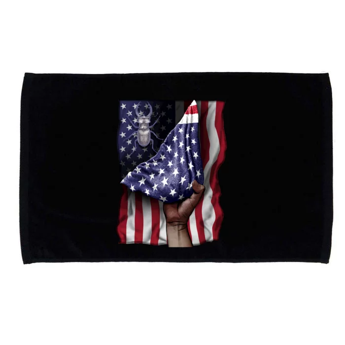 Day Of Independence Us Flag Stag Beetle Gift Microfiber Hand Towel