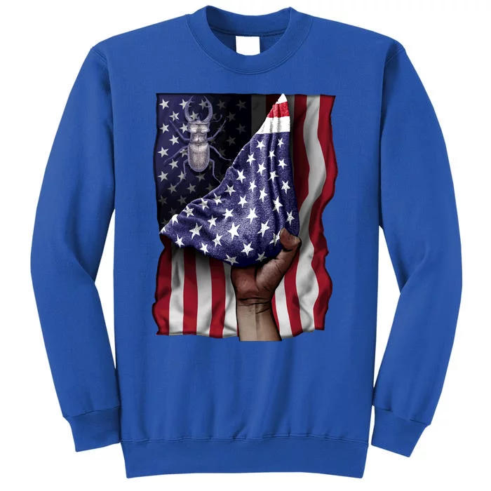 Day Of Independence Us Flag Stag Beetle Gift Tall Sweatshirt