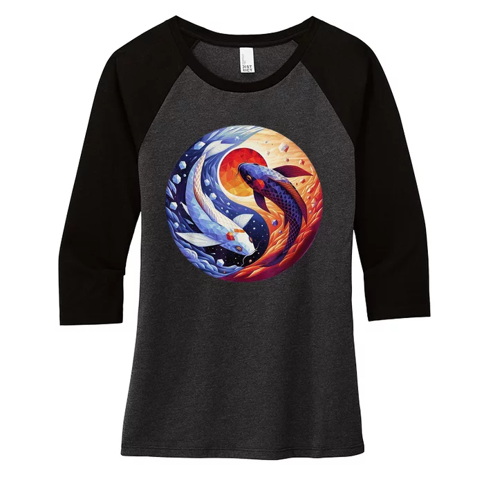 Dreams Of Jasmine Tea Yin Yang Koi Fish Women's Tri-Blend 3/4-Sleeve Raglan Shirt