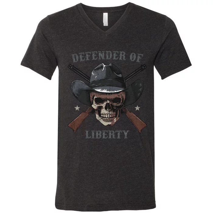 Defender Of Liberty Skull V-Neck T-Shirt