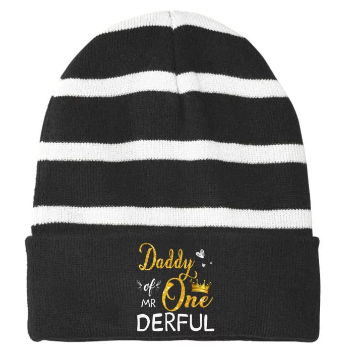 Daddy Of Mr Onederful 1st Birthday First OneDerful Matching Striped Beanie with Solid Band