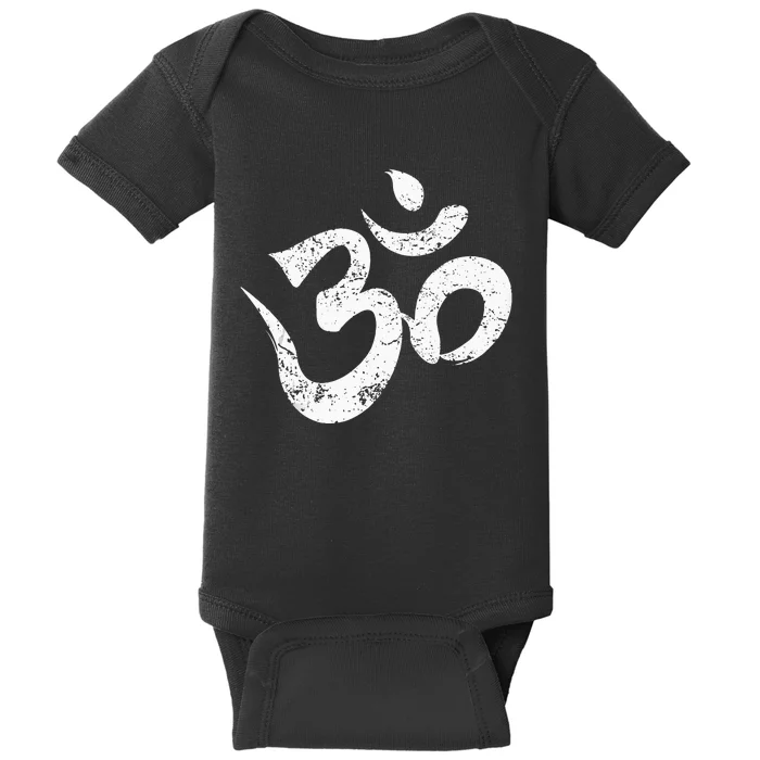 Distressed Om Meditation Spiritual Indian Yoga Symbol Om Baby Bodysuit