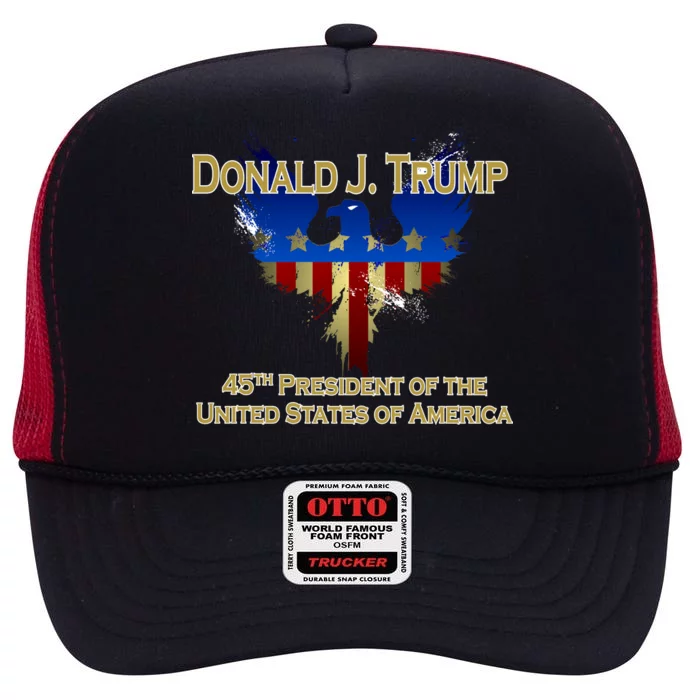 Donald J. Trump 45th President of the USA Eagle Splatter High Crown Mesh Trucker Hat