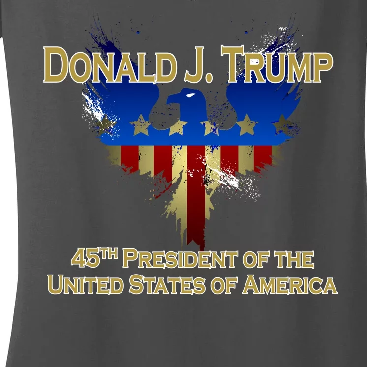 Donald J. Trump 45th President of the USA Eagle Splatter Women's V-Neck T-Shirt