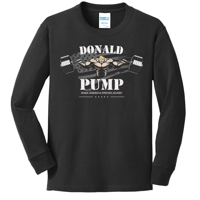 Donald Pump Make America Strong Again Kids Long Sleeve Shirt