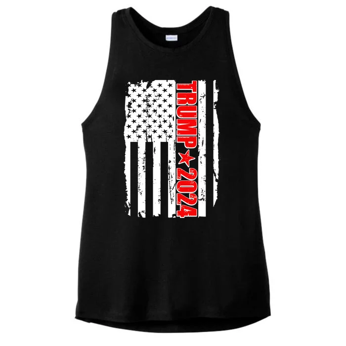 Donald Trump 2024 Distressed US Flag Ladies Tri-Blend Wicking Tank