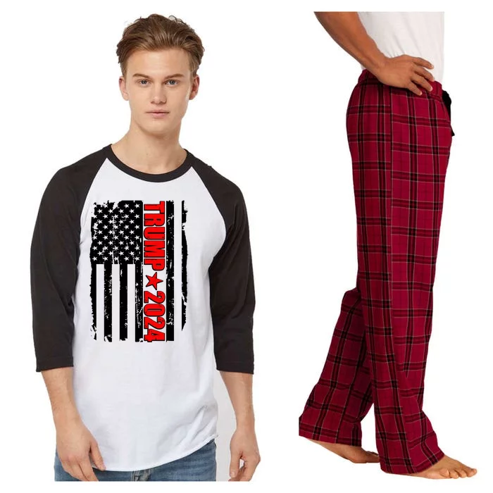 Donald Trump 2024 Distressed US Flag Raglan Sleeve Pajama Set