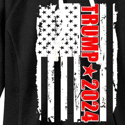 Donald Trump 2024 Distressed US Flag Women's Fleece Hoodie