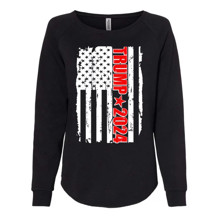 Donald Trump 2024 Distressed US Flag Womens California Wash Sweatshirt