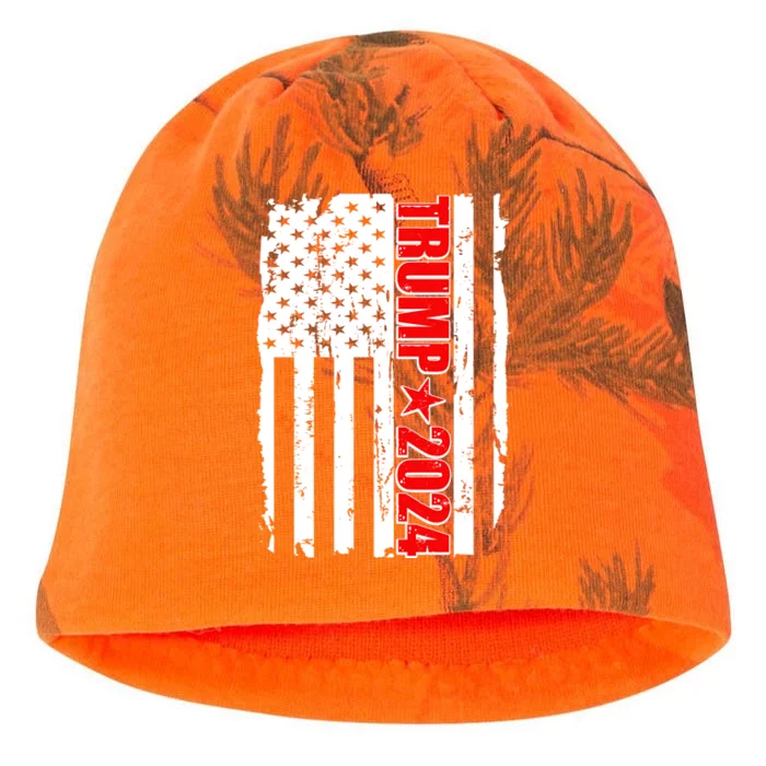 Donald Trump 2024 Distressed US Flag Kati - Camo Knit Beanie