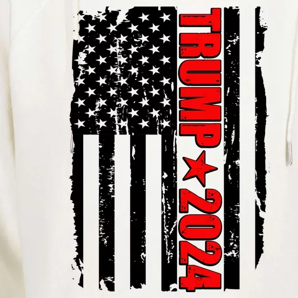 Donald Trump 2024 Distressed US Flag Womens Funnel Neck Pullover Hood