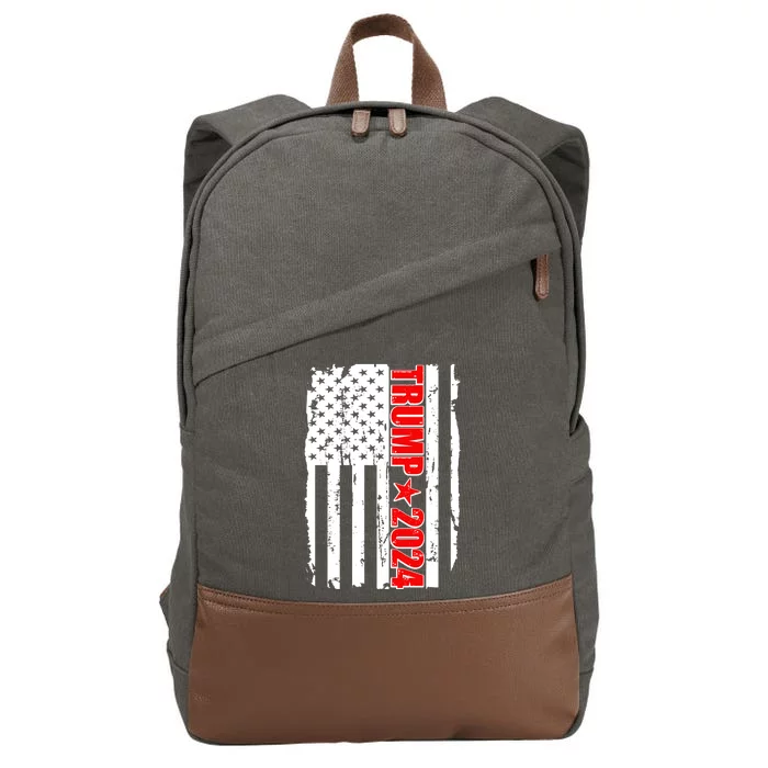 Donald Trump 2024 Distressed US Flag Cotton Canvas Backpack