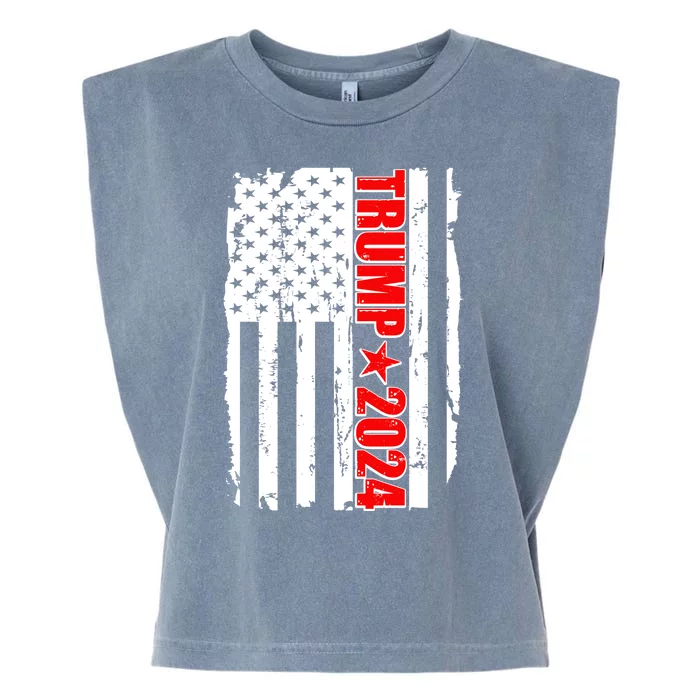 Donald Trump 2024 Distressed US Flag Garment-Dyed Women's Muscle Tee