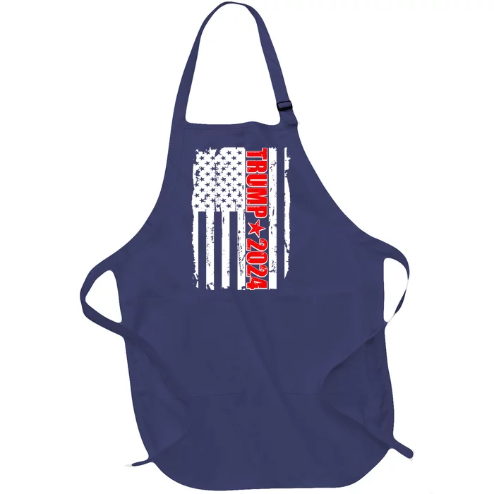 Donald Trump 2024 Distressed US Flag Full-Length Apron With Pocket