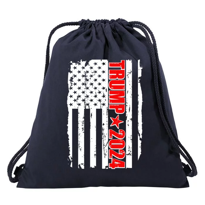 Donald Trump 2024 Distressed US Flag Drawstring Bag