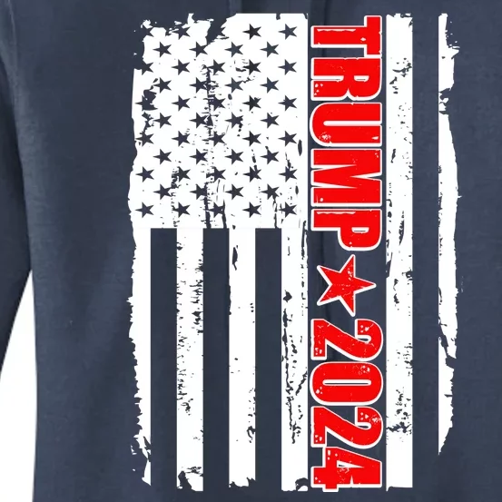 Donald Trump 2024 Distressed US Flag Women's Pullover Hoodie