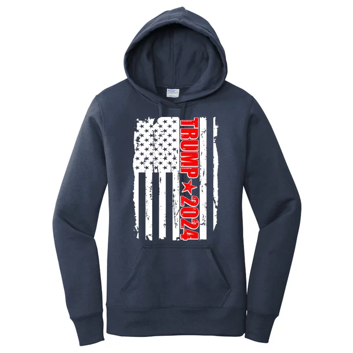 Donald Trump 2024 Distressed US Flag Women's Pullover Hoodie