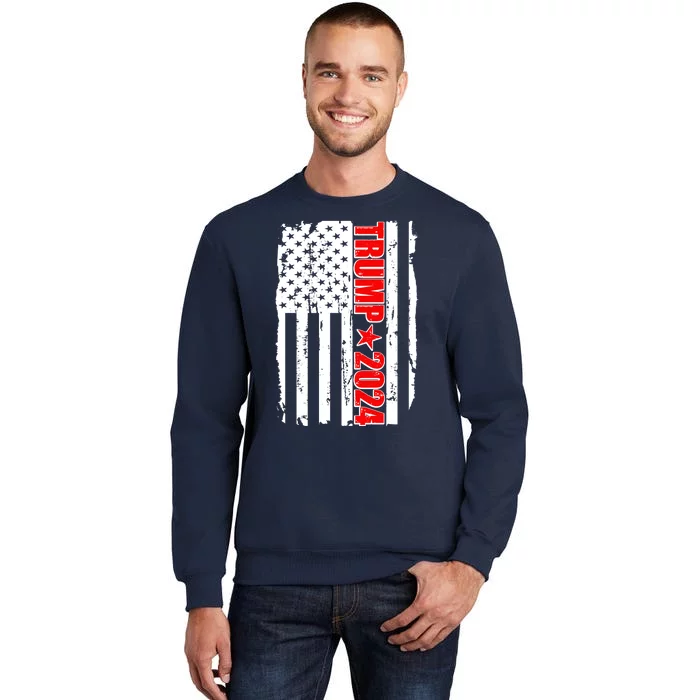 Donald Trump 2024 Distressed US Flag Tall Sweatshirt