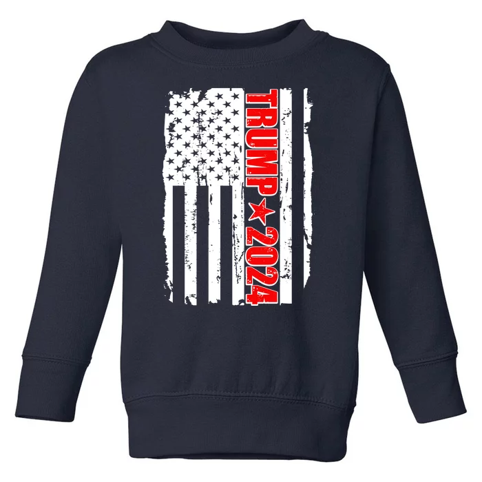 Donald Trump 2024 Distressed US Flag Toddler Sweatshirt