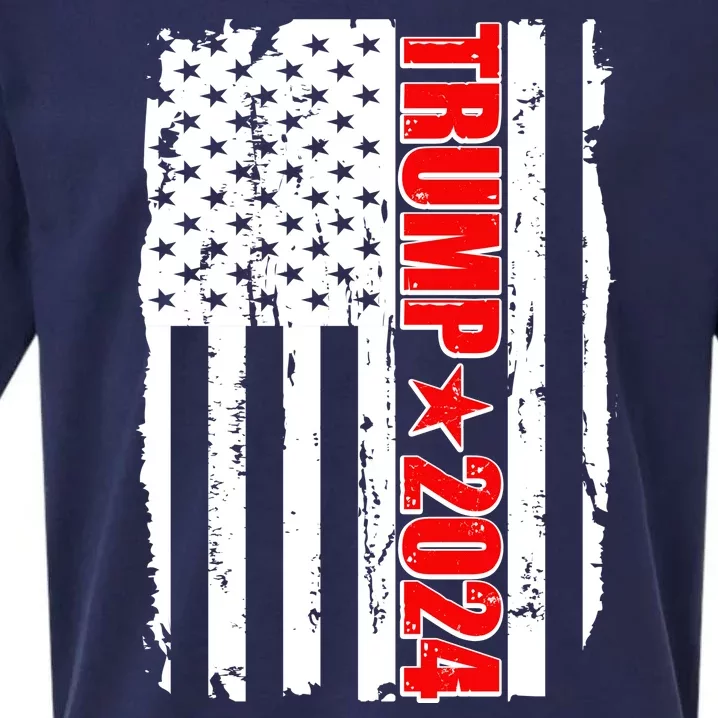 Donald Trump 2024 Distressed US Flag Sueded Cloud Jersey T-Shirt