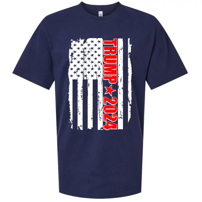 Donald Trump 2024 Distressed US Flag Sueded Cloud Jersey T-Shirt