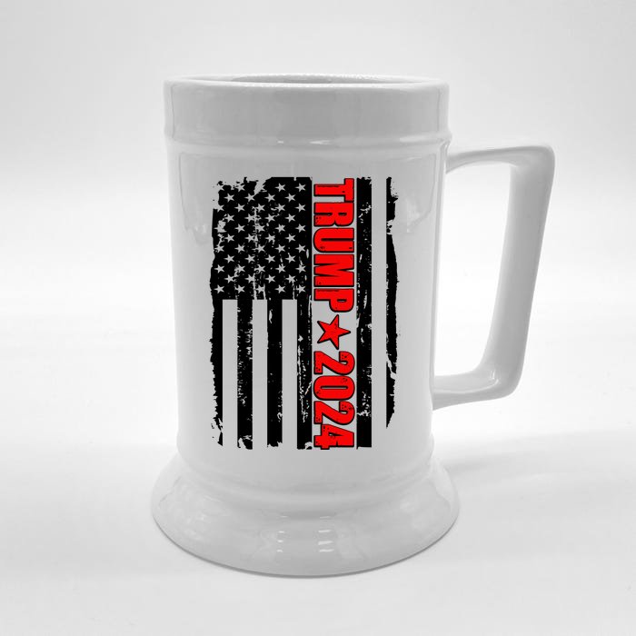 Donald Trump 2024 Distressed US Flag Front & Back Beer Stein