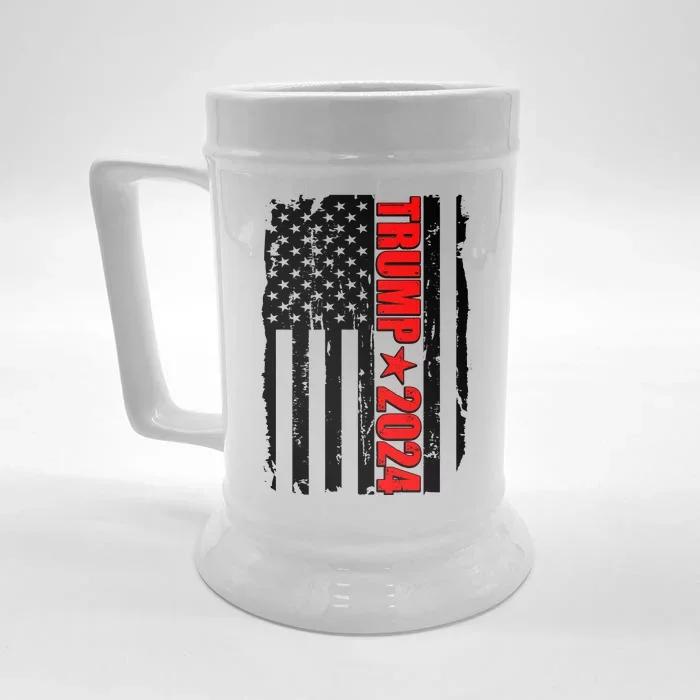 Donald Trump 2024 Distressed US Flag Front & Back Beer Stein