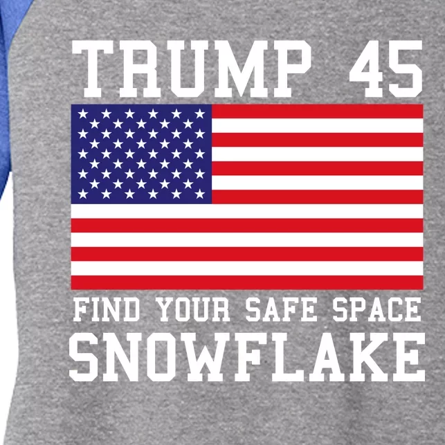 Donald Trump 45 Find Your Safe Space Snowflake USA Women's Tri-Blend 3/4-Sleeve Raglan Shirt