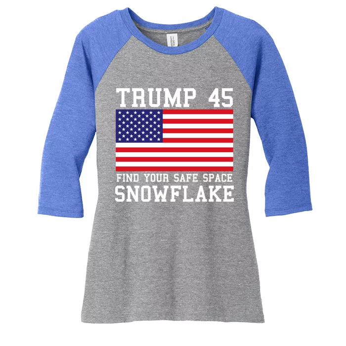 Donald Trump 45 Find Your Safe Space Snowflake USA Women's Tri-Blend 3/4-Sleeve Raglan Shirt