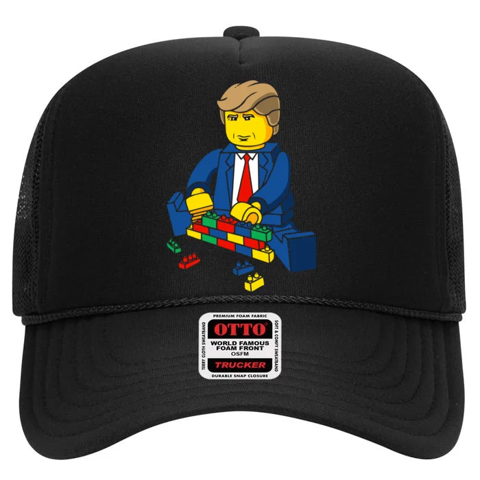 Donald Trump Building a Wall out of Toys High Crown Mesh Trucker Hat