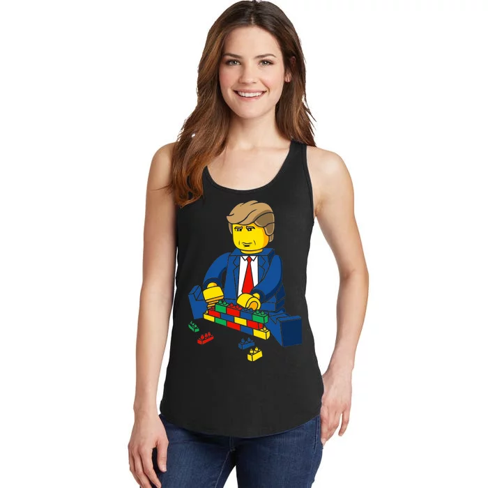 Donald Trump Building a Wall out of Toys Ladies Essential Tank