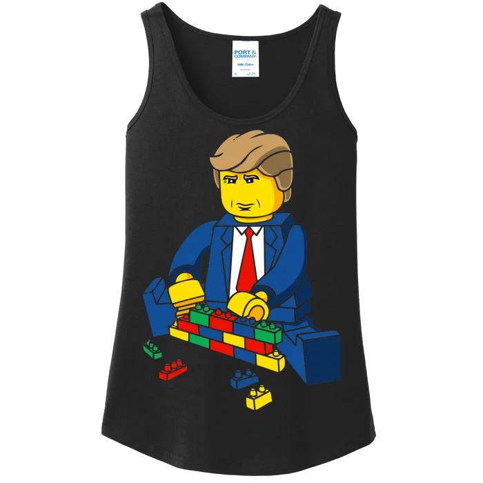 Donald Trump Building a Wall out of Toys Ladies Essential Tank