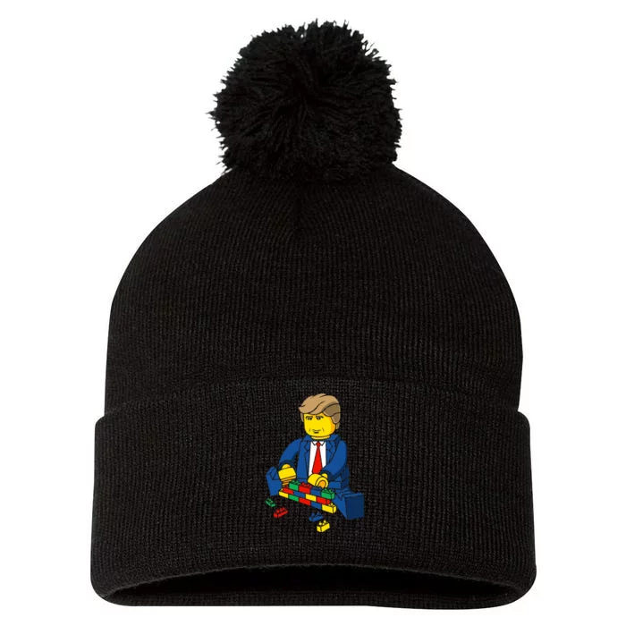 Donald Trump Building a Wall out of Toys Pom Pom 12in Knit Beanie