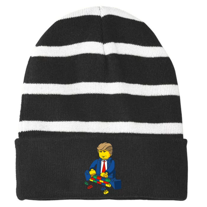 Donald Trump Building a Wall out of Toys Striped Beanie with Solid Band