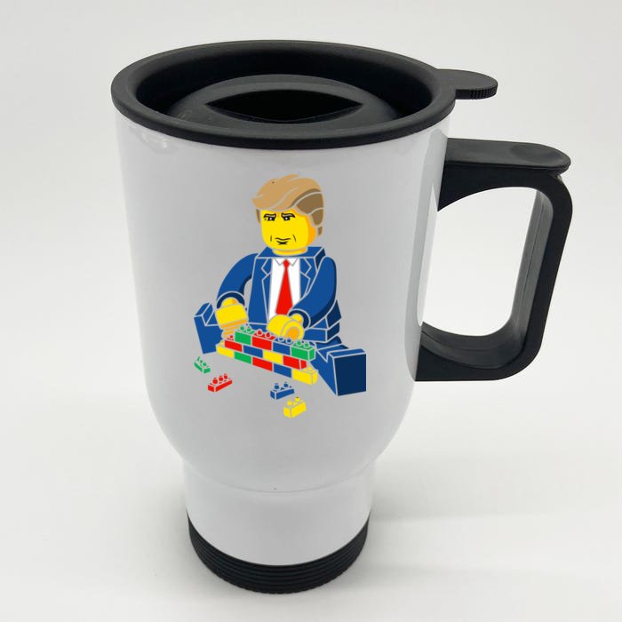 Donald Trump Building a Wall out of Toys Front & Back Stainless Steel Travel Mug