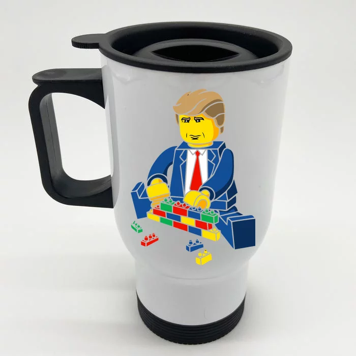 Donald Trump Building a Wall out of Toys Front & Back Stainless Steel Travel Mug